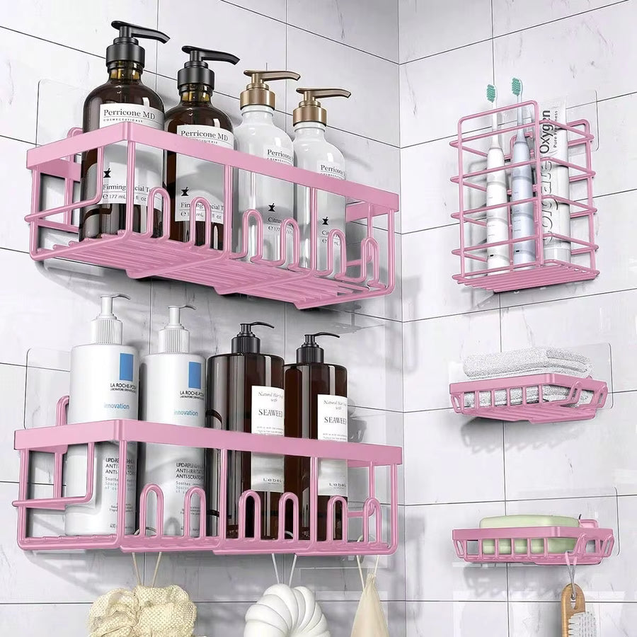 Adhesive Shower Caddy, 5 Pack Rustproof Stainless Steel Bath Organizers With Large Capacity, No Drilling Shelves For Bathroom Storage & Home Decor