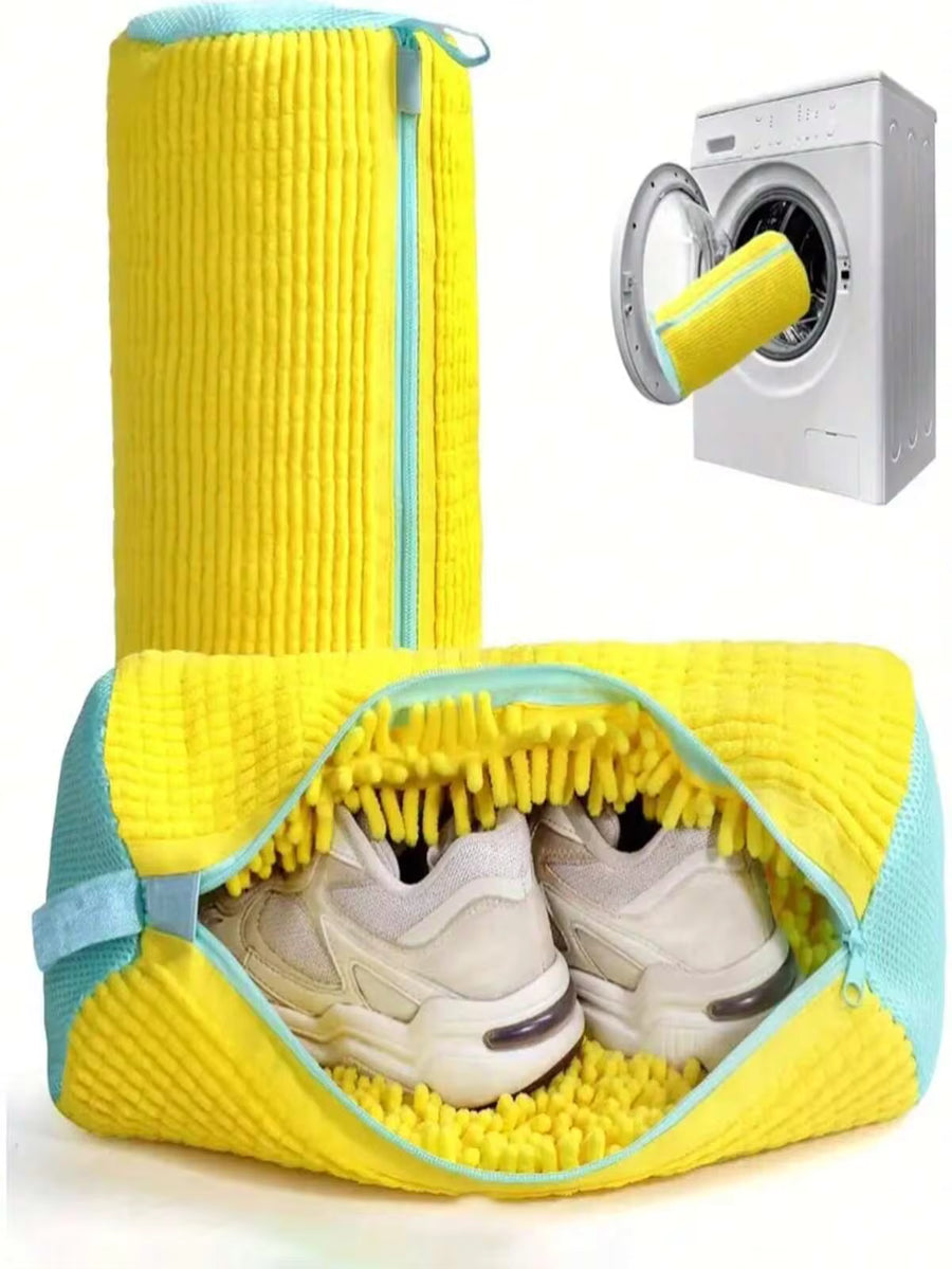 Shoe Wash Bag - Yellow With White Zipper,360 Deep Clean Shoes Laundry Bag Reusable Shoe Bag For Washing Hine Sneaker Washing Hine Bags Yellow Soft Lining Interior, Ideal For Athletic & Casual Shoes, Laundry Bag