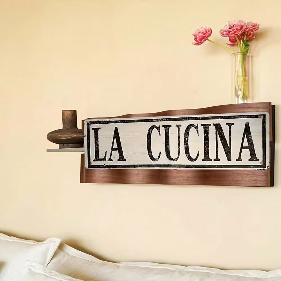 Rustic Italian Kitchen Sign Vintage Aluminum Tin Wall Art With Distressed White & Black Design, 15.75x3.94inch, Perfect For Tuscan Themed Homes Or Restaurants, "LA CUCINA" Decorative Sign, Kitchen Decor